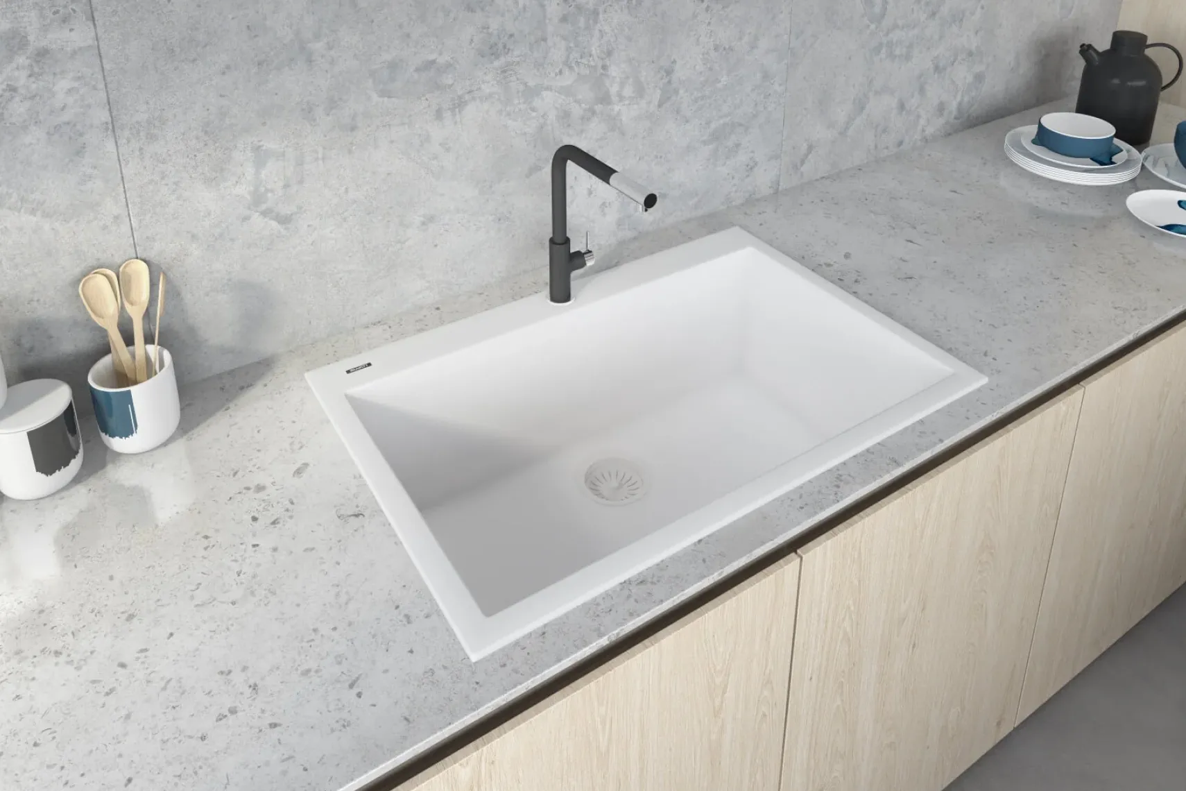 Ruvati epiGranite 30" Drop-in Topmount Granite Composite Kitchen Sink, Arctic White, RVG1030WH