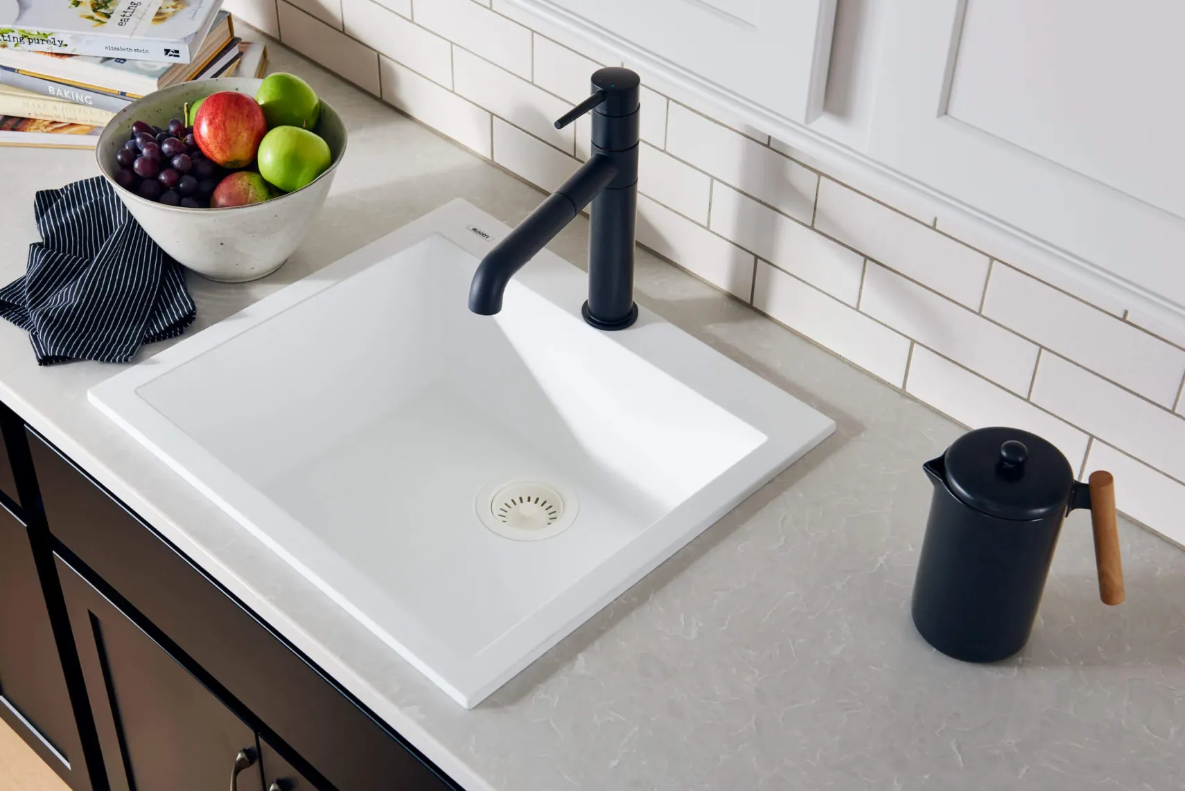 Ruvati epiGranite 22" Drop-in Topmount Granite Composite Bar/Prep Sink, Arctic White, RVG1022WH