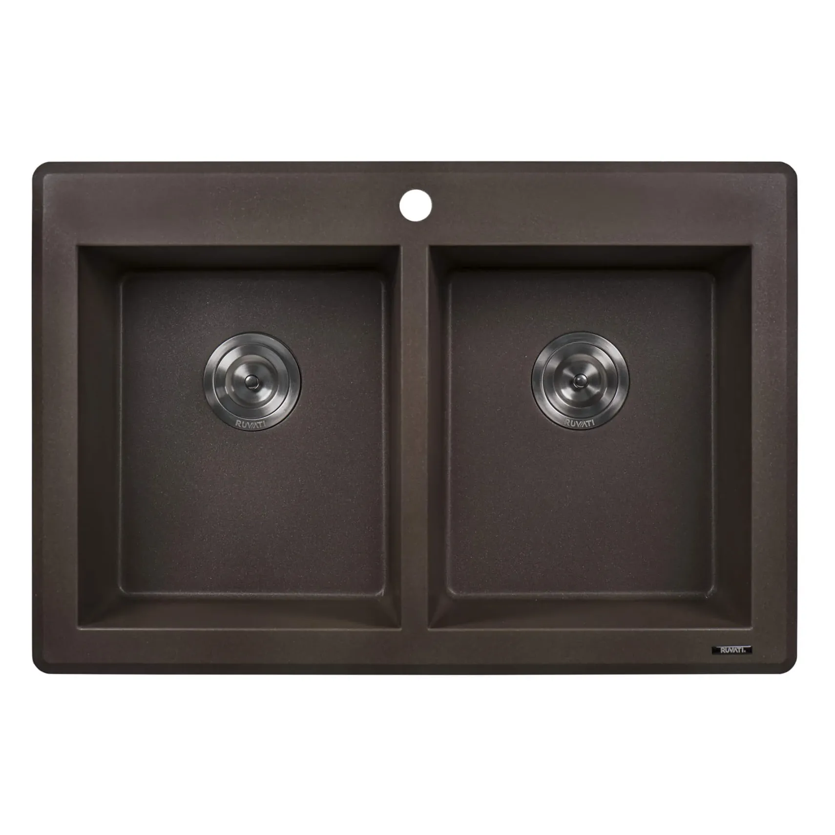 Ruvati epiGranite 33" Dual-Mount Granite Composite Kitchen Sink, 50/50 Double Bowl, Espresso / Coffee Brown, RVG1388ES