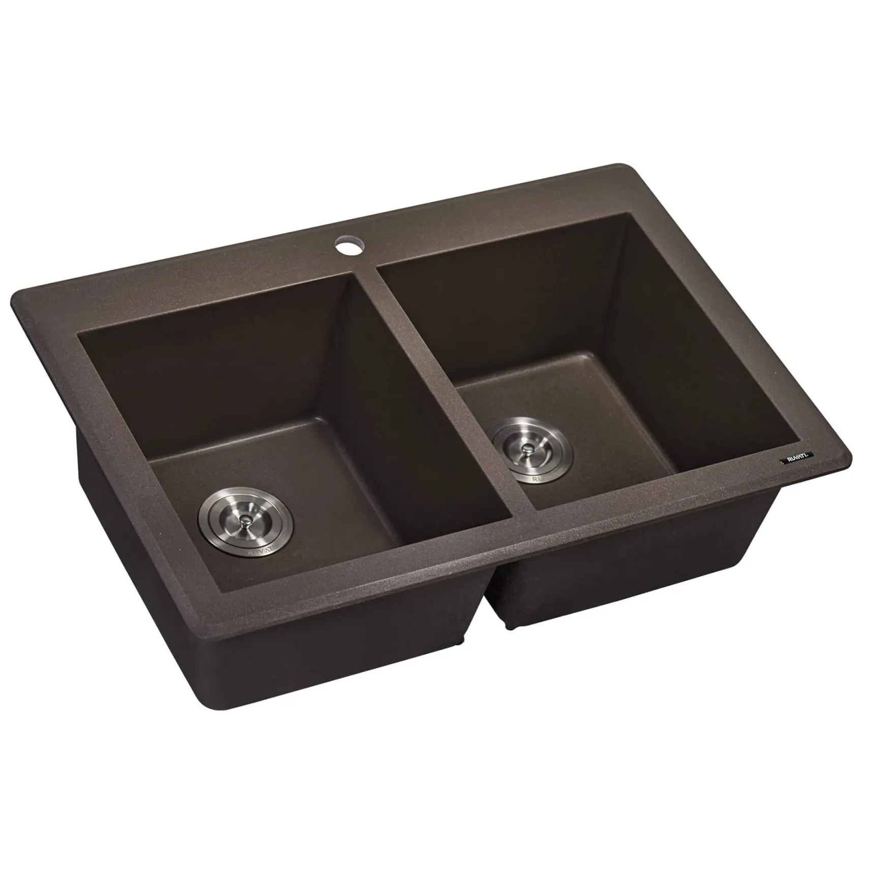 Ruvati epiGranite 33" Dual-Mount Granite Composite Kitchen Sink, 50/50 Double Bowl, Espresso / Coffee Brown, RVG1388ES