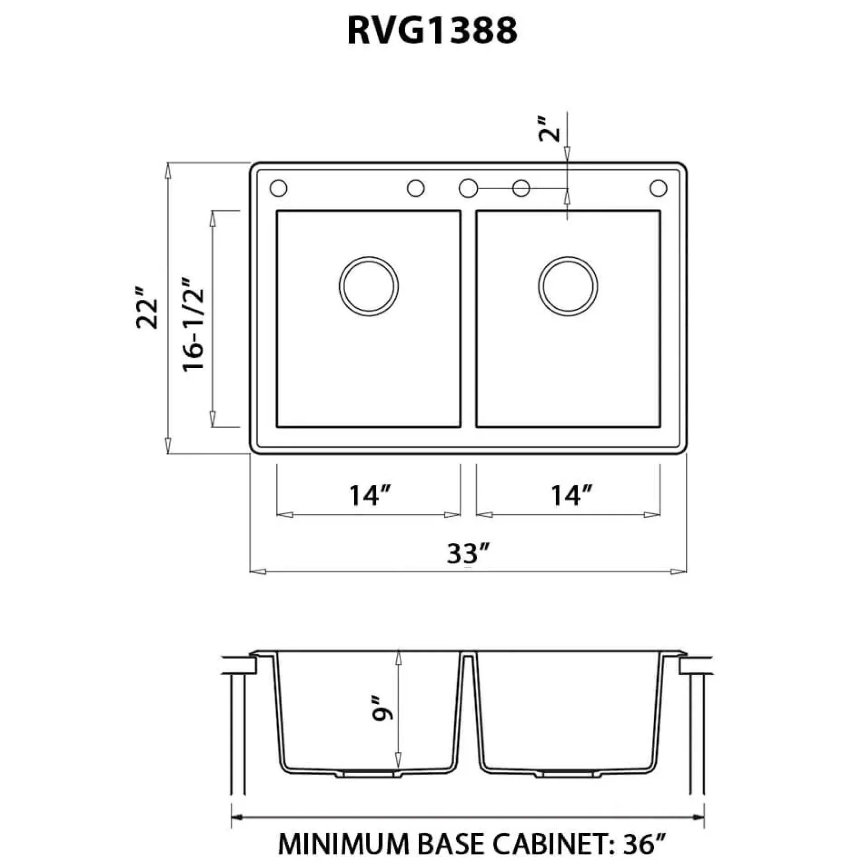 Ruvati epiGranite 33" Dual-Mount Granite Composite Kitchen Sink, 50/50 Double Bowl, Espresso / Coffee Brown, RVG1388ES