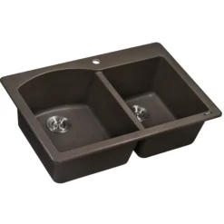 Ruvati epiGranite 33" Dual-Mount Granite Composite Kitchen Sink, 55/45 Double Bowl, Espresso / Coffee Brown, RVG1344ES