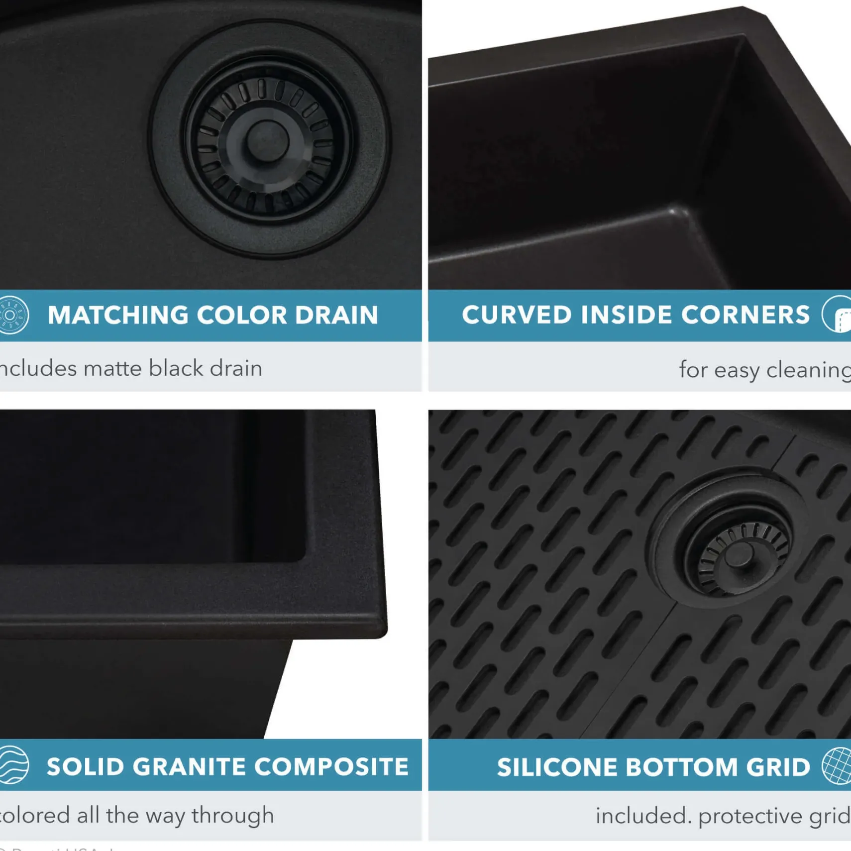 Ruvati epiGranite 33" Undermount Granite Composite Kitchen Sink, Midnight Black, RVG2080BK