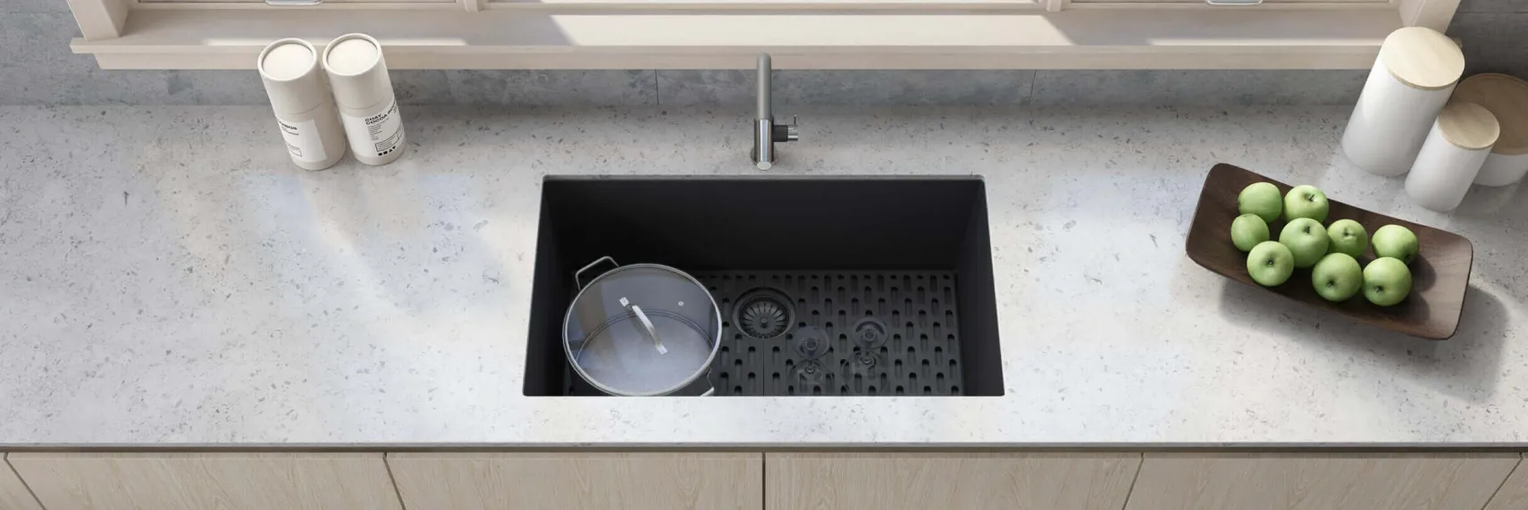 Ruvati epiGranite 33" Undermount Granite Composite Kitchen Sink, Midnight Black, RVG2080BK