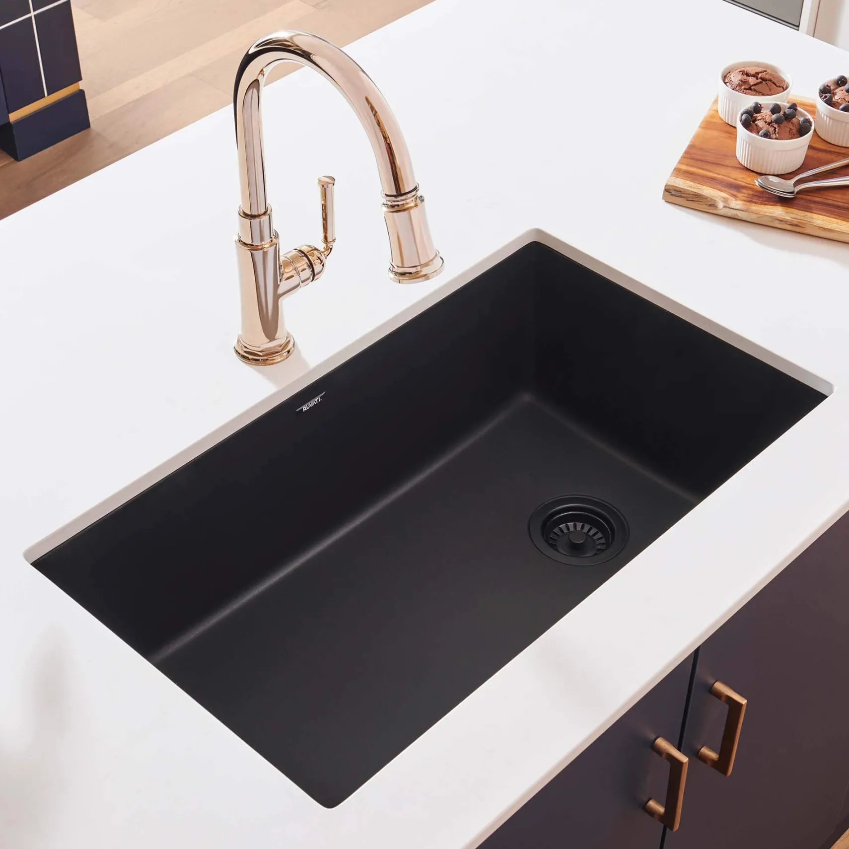 Ruvati epiGranite 32" Undermount Granite Composite Kitchen Sink, Midnight Black, RVG2033BK