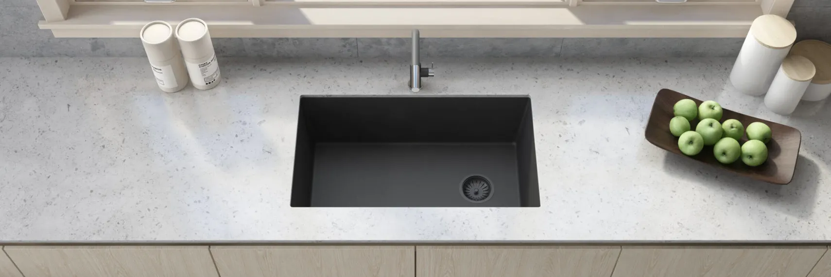 Ruvati epiGranite 32" Undermount Granite Composite Kitchen Sink, Midnight Black, RVG2033BK