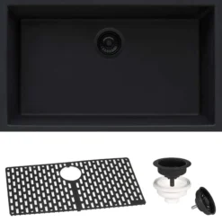 Ruvati epiGranite 30" Undermount Granite Composite Kitchen Sink, Midnight Black, RVG2030BK