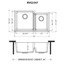 Ruvati epiGranite 33" Undermount Granite Composite Workstation Kitchen Sink, 60/40 Double Bowl, Midnight Black, RVG2347BK
