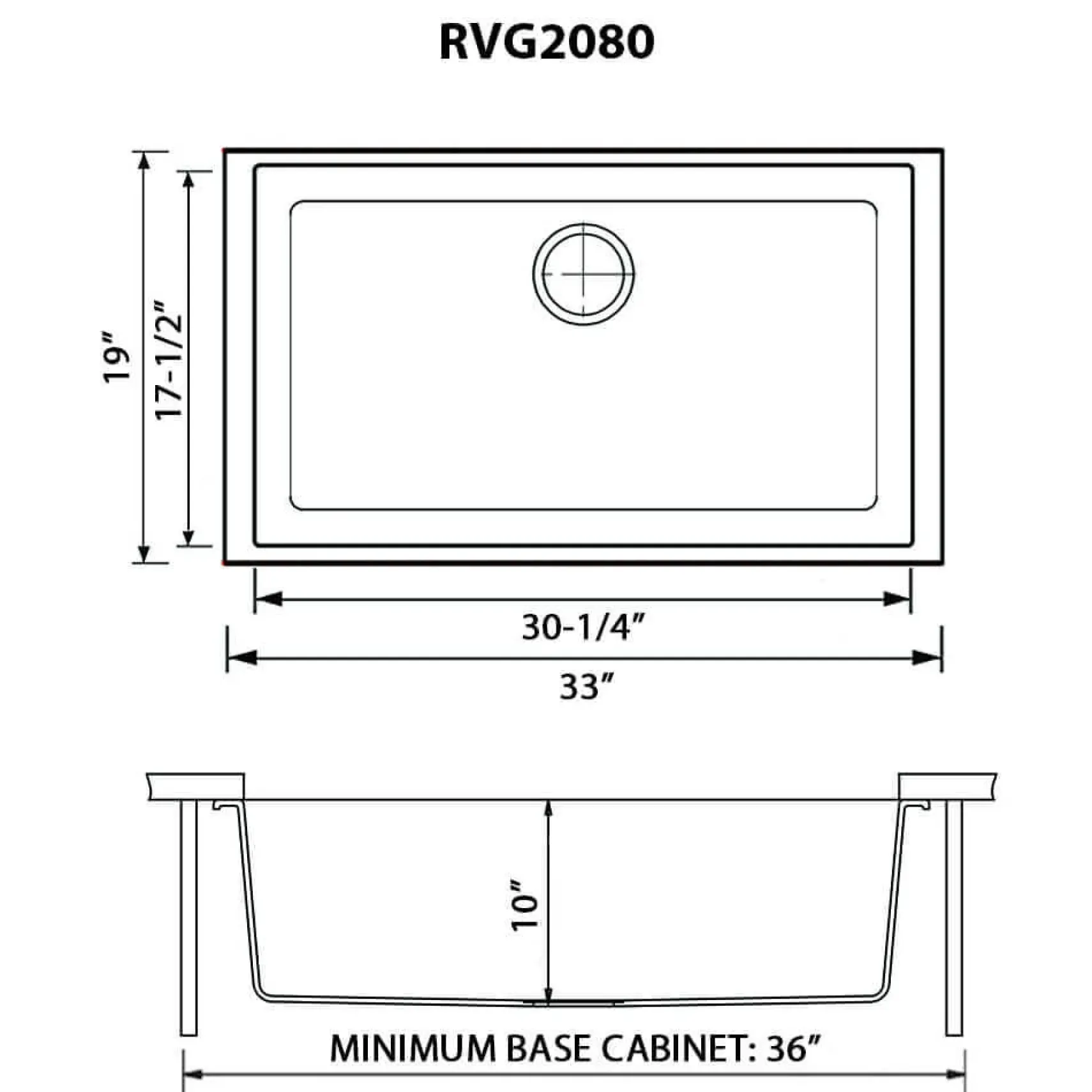 Ruvati epiGranite 33 x 19 inch Granite Composite Undermount Single Bowl Kitchen Sink, Urban Gray, RVG2080UG