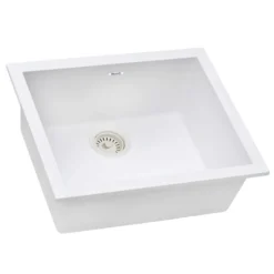 Ruvati epiGranite 23 x 17 inch Granite Composite Undermount Single Bowl Kitchen Sink, Arctic White, RVG2023WH