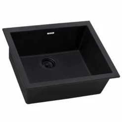 Ruvati epiGranite 23 x 17 inch Granite Composite Undermount Single Bowl Kitchen Sink, Midnight Black, RVG2023BK