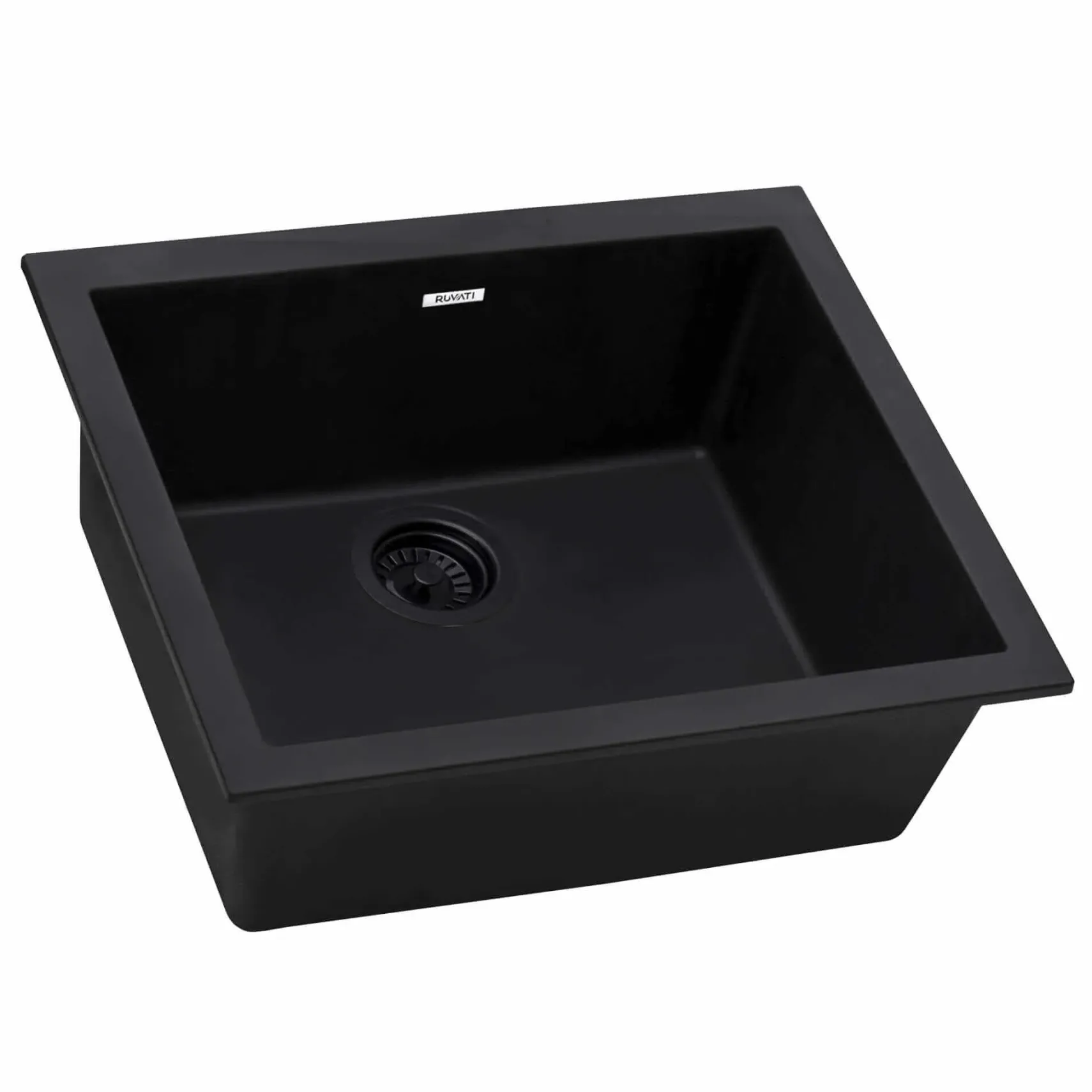 Ruvati epiGranite 23 x 17 inch Granite Composite Undermount Single Bowl Kitchen Sink, Midnight Black, RVG2023BK