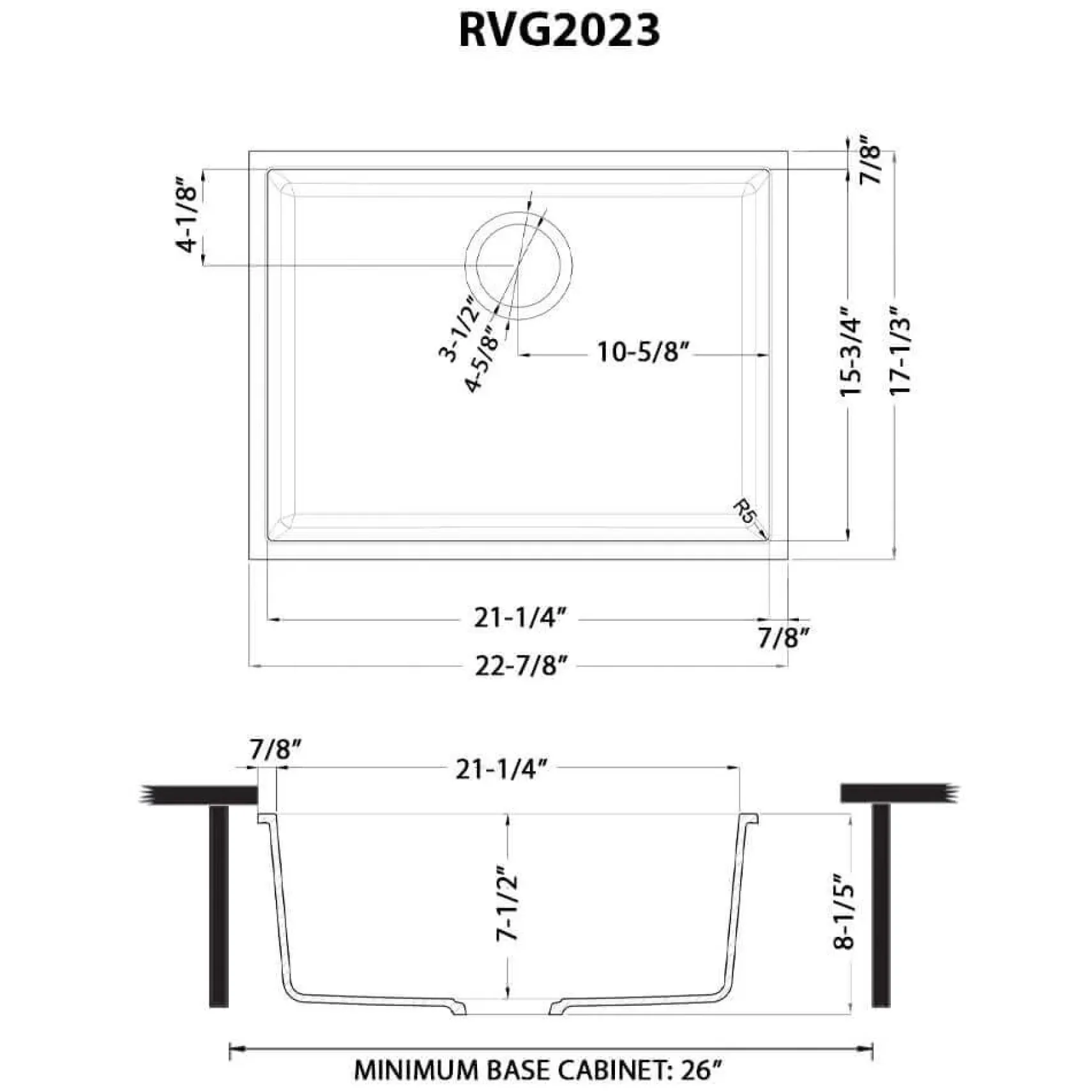 Ruvati epiGranite 23 x 17 inch Granite Composite Undermount Single Bowl Kitchen Sink, Midnight Black, RVG2023BK