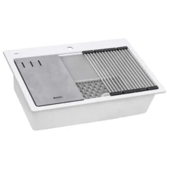Ruvati epiStage 33" Drop-in Topmount Granite Composite Workstation Kitchen Sink, Arctic White, RVG1302WH