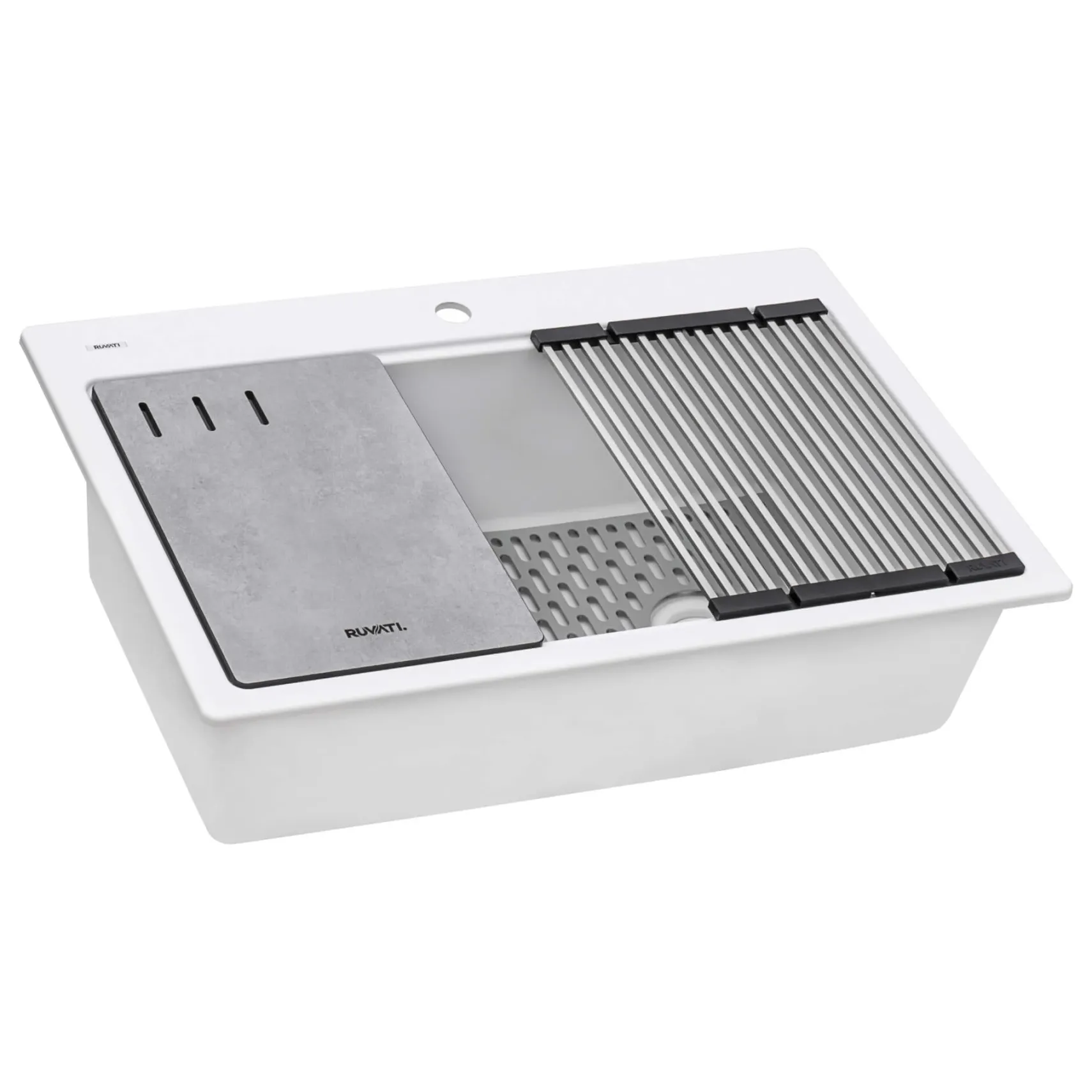 Ruvati epiStage 33" Drop-in Topmount Granite Composite Workstation Kitchen Sink, Arctic White, RVG1302WH
