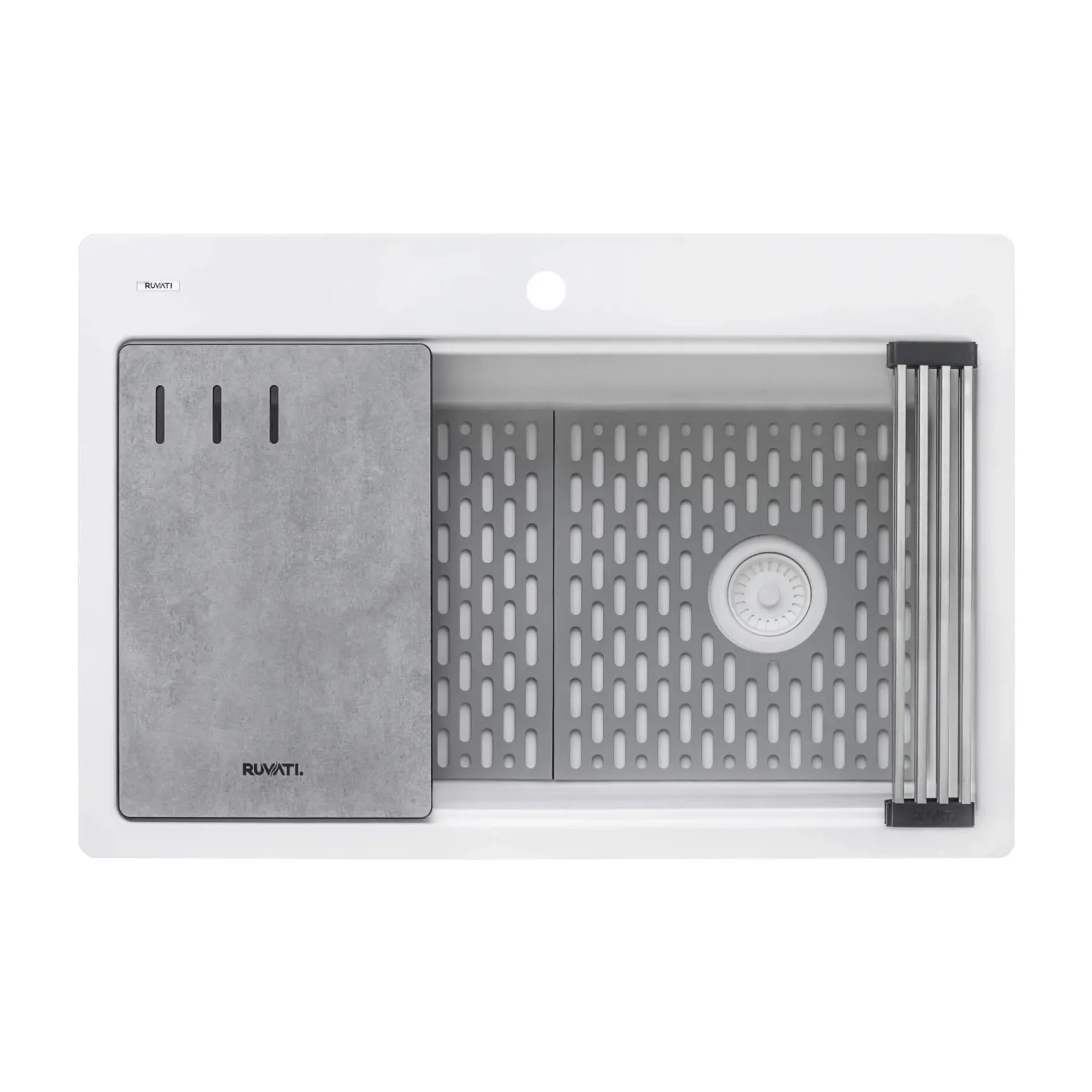 Ruvati epiStage 33" Drop-in Topmount Granite Composite Workstation Kitchen Sink, Arctic White, RVG1302WH