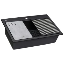 Ruvati epiStage 33" Drop-in Topmount Granite Composite Workstation Kitchen Sink, Midnight Black, RVG1302BK