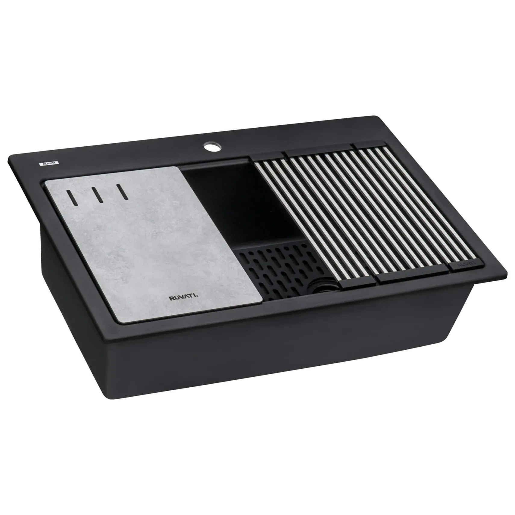 Ruvati epiStage 33" Drop-in Topmount Granite Composite Workstation Kitchen Sink, Midnight Black, RVG1302BK