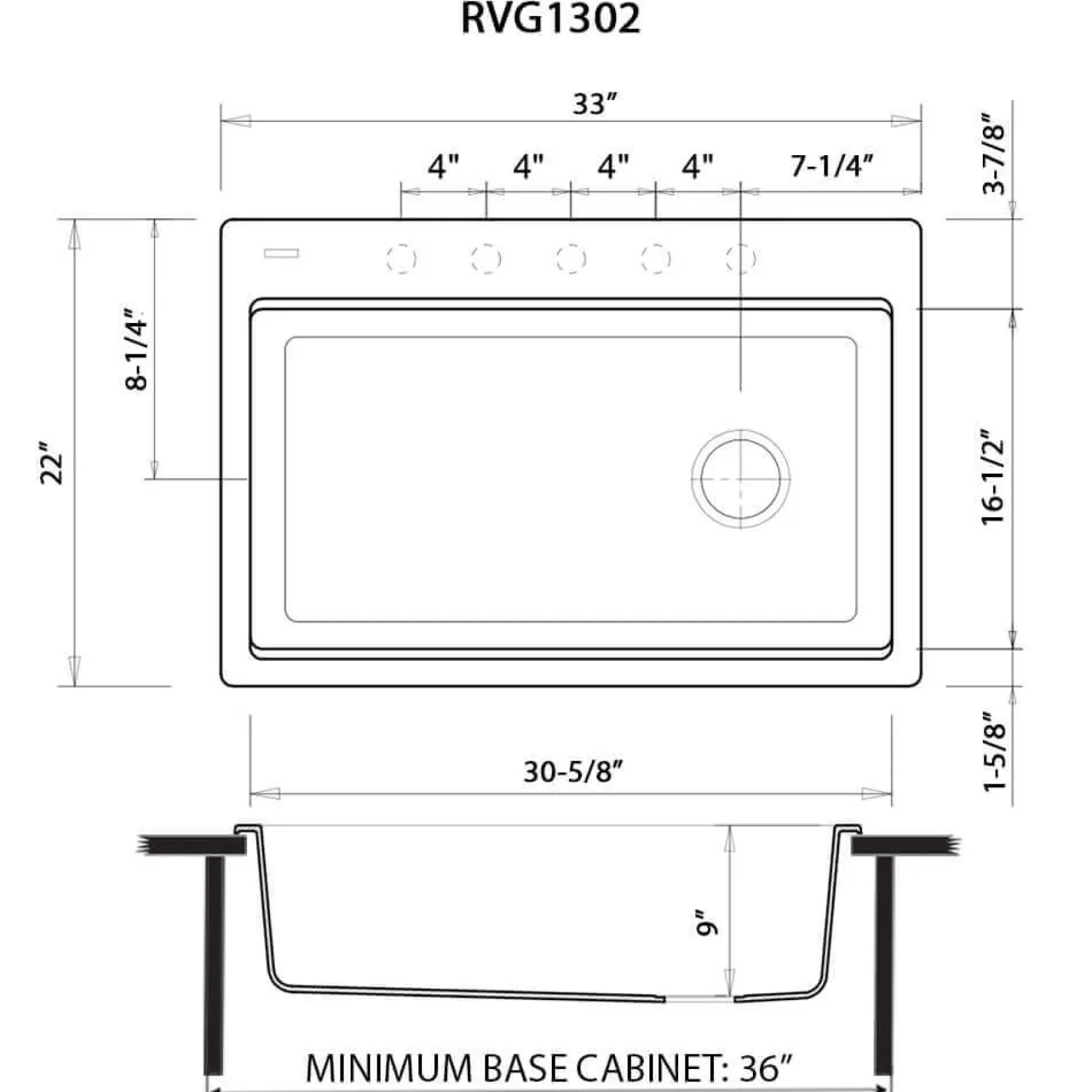 Ruvati epiStage 33" Drop-in Topmount Granite Composite Workstation Kitchen Sink, Midnight Black, RVG1302BK