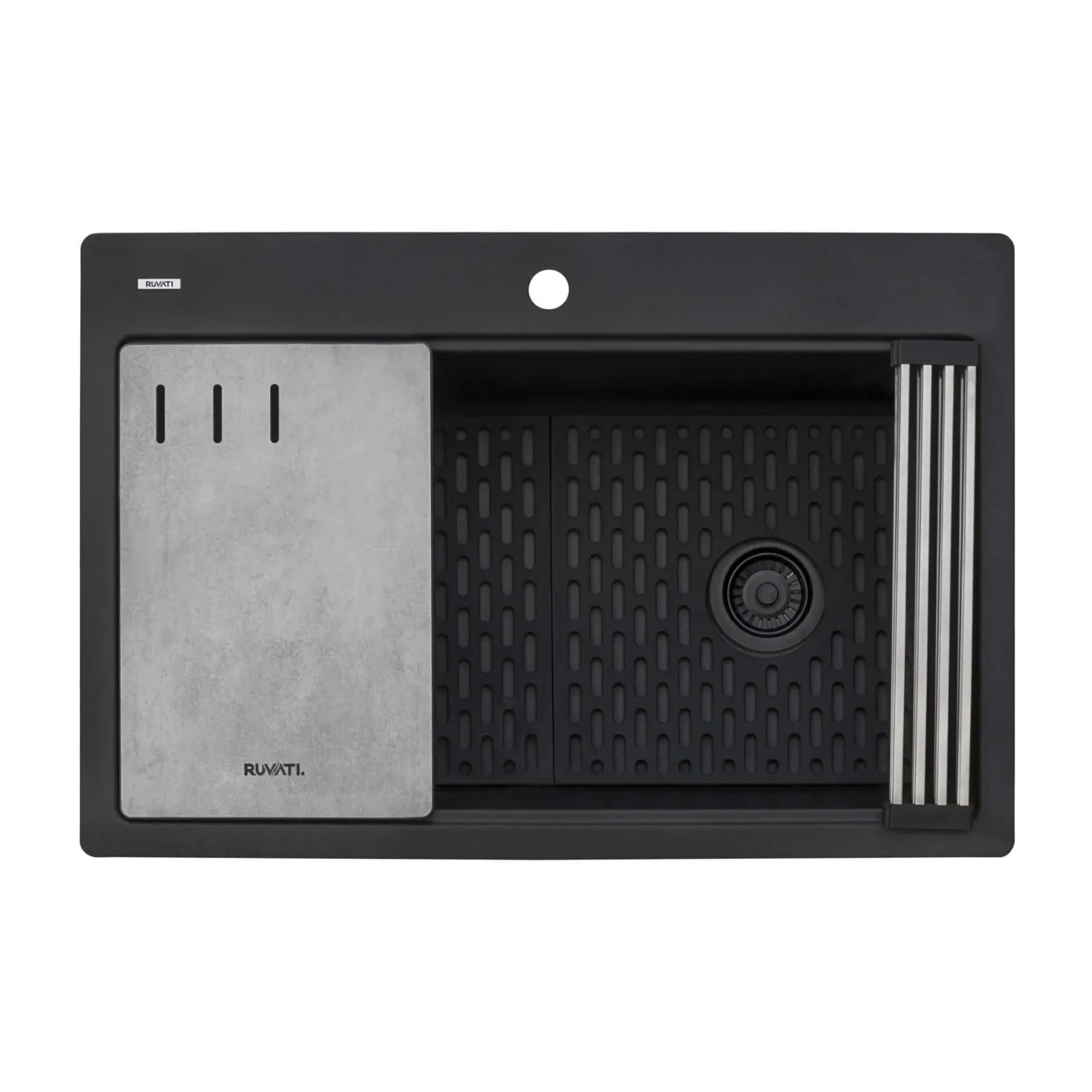 Ruvati epiStage 33" Drop-in Topmount Granite Composite Workstation Kitchen Sink, Midnight Black, RVG1302BK