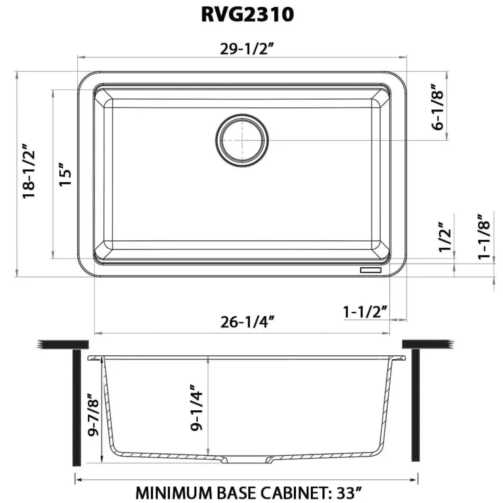 Ruvati epiStage 30" Granite Composite Workstation Kitchen Sink, Midnight Black, RVG2310BK