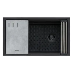 Ruvati epiStage 33" Undermount Granite Composite Workstation Kitchen Sink, Midnight Black, RVG2302BK