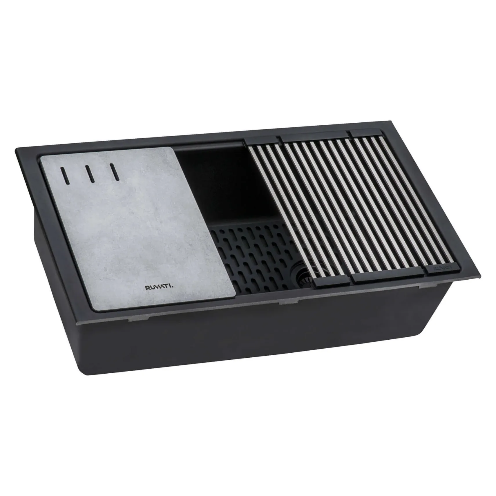 Ruvati epiStage 33" Undermount Granite Composite Workstation Kitchen Sink, Midnight Black, RVG2302BK