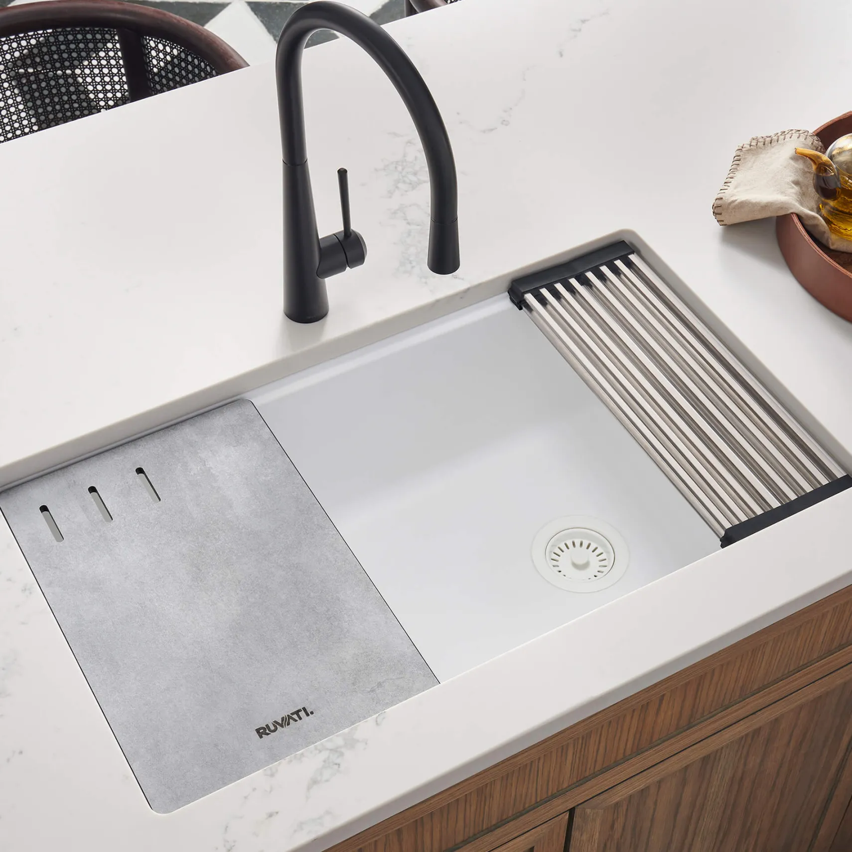 Ruvati epiStage 33" Undermount Granite Composite Workstation Kitchen Sink, Arctic White, RVG2302WH