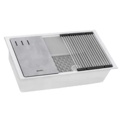 Ruvati epiStage 33" Undermount Granite Composite Workstation Kitchen Sink, Arctic White, RVG2302WH