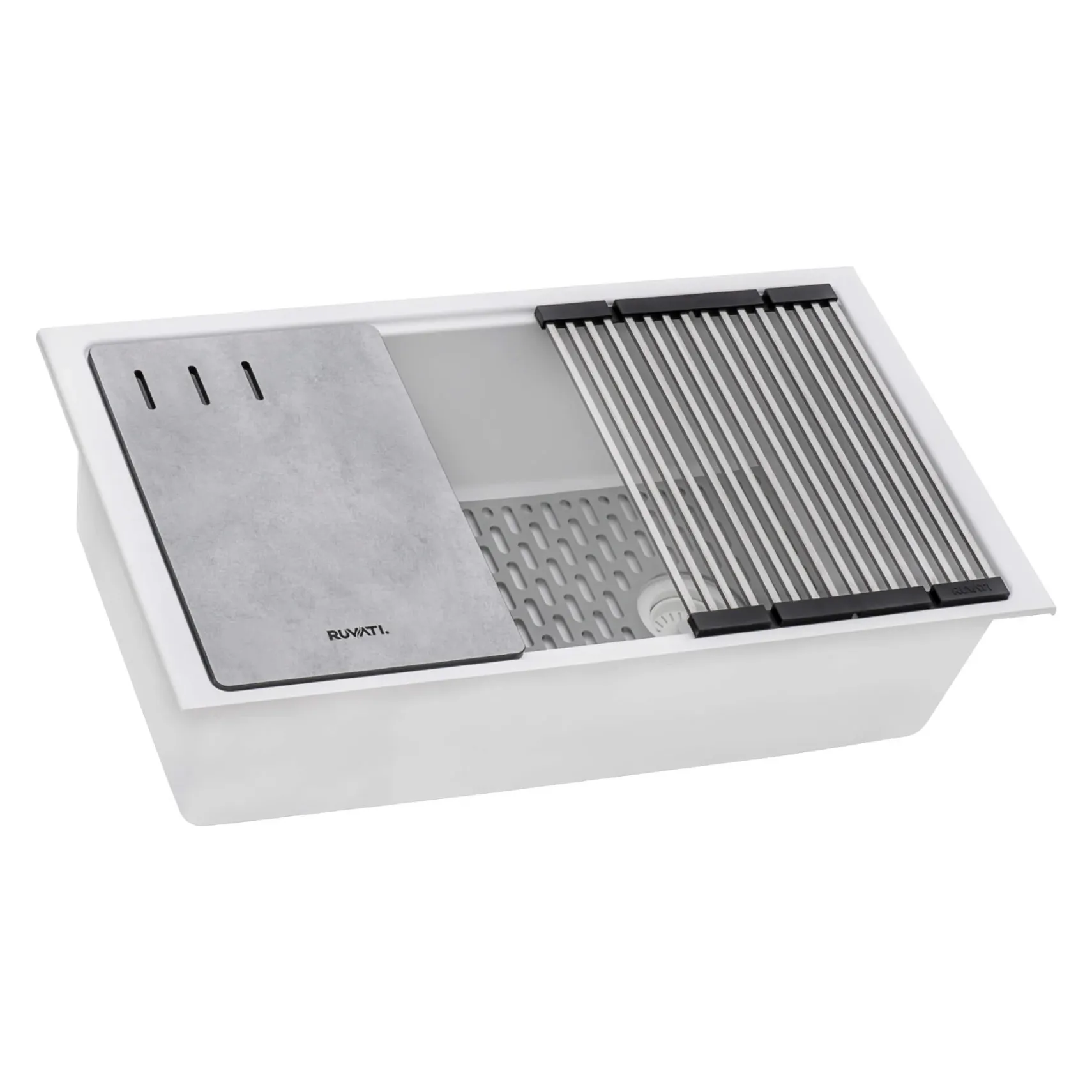 Ruvati epiStage 33" Undermount Granite Composite Workstation Kitchen Sink, Arctic White, RVG2302WH