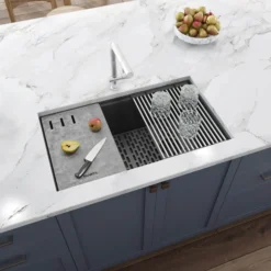 Ruvati epiStage 33" Undermount Granite Composite Workstation Kitchen Sink, Urban Gray, RVG2302UG