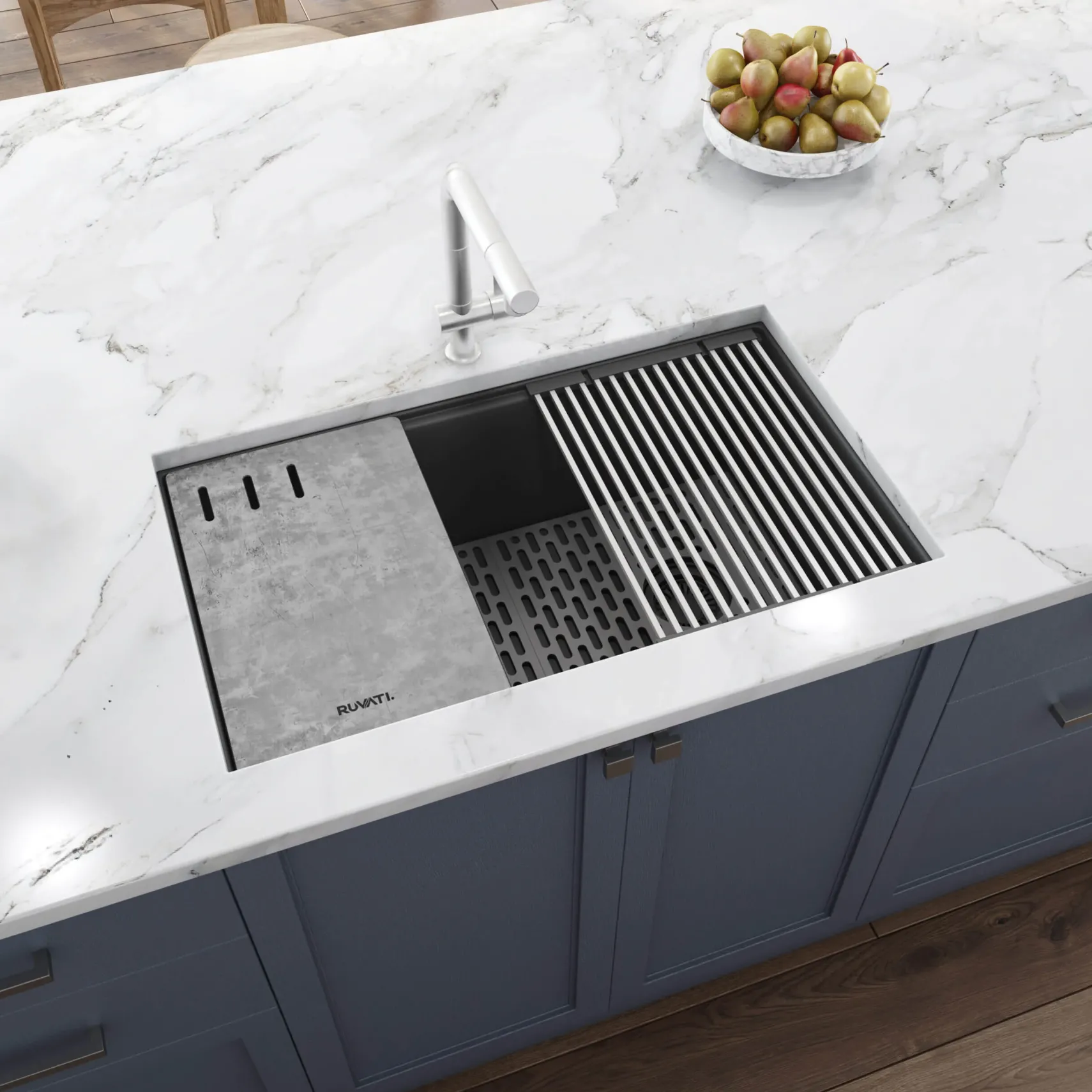 Ruvati epiStage 33" Undermount Granite Composite Workstation Kitchen Sink, Urban Gray, RVG2302UG