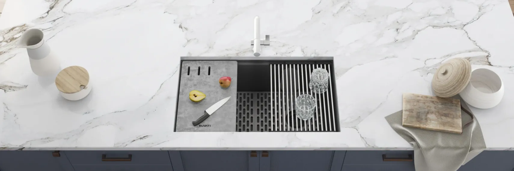 Ruvati epiStage 33" Undermount Granite Composite Workstation Kitchen Sink, Urban Gray, RVG2302UG
