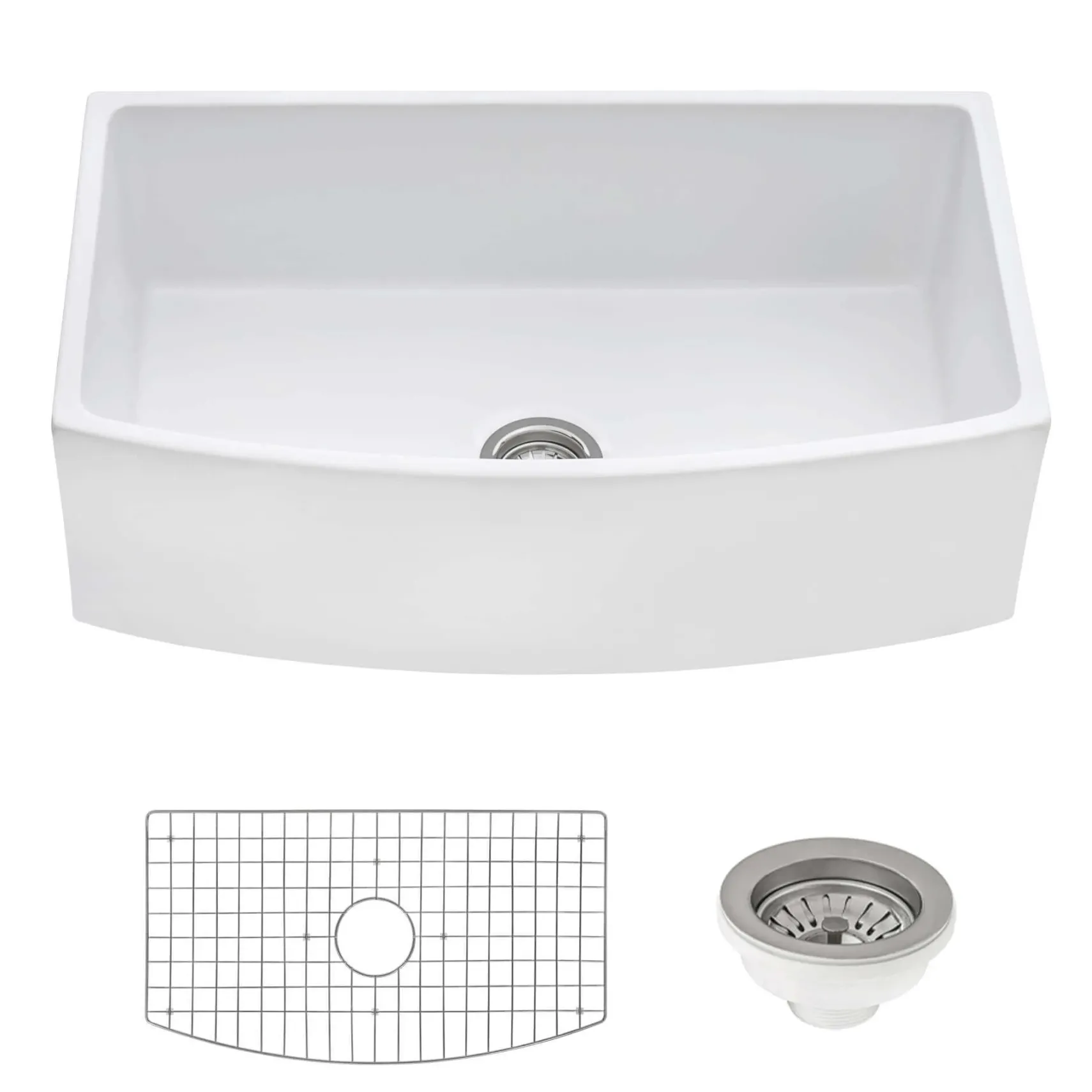 Ruvati Fiamma 33" Fireclay Farmhouse Sink, White, RVL2398WH