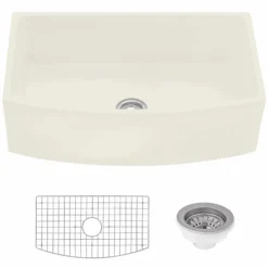 Ruvati Fiamma 33 inch Fireclay Biscuit Farmhouse Kitchen Sink Bow Front Curved Apron Single Bowl, RVL2398BS