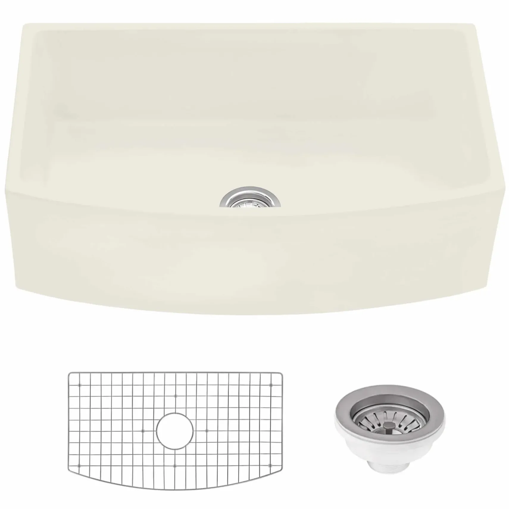 Ruvati Fiamma 33 inch Fireclay Biscuit Farmhouse Kitchen Sink Bow Front Curved Apron Single Bowl, RVL2398BS