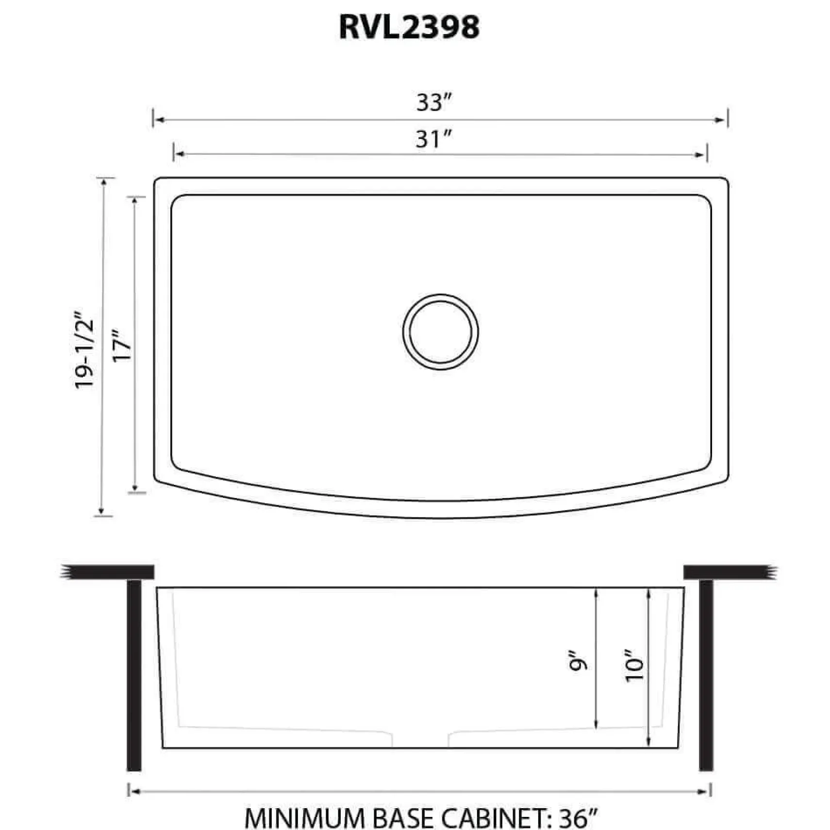 Ruvati Fiamma 33 inch Fireclay Biscuit Farmhouse Kitchen Sink Bow Front Curved Apron Single Bowl, RVL2398BS