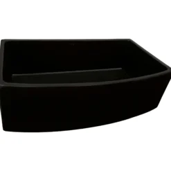 Ruvati Fiamma 33 inch Fireclay Black Farmhouse Kitchen Sink Bow Front Curved Apron Single Bowl, Glossy Black, RVL2398BK