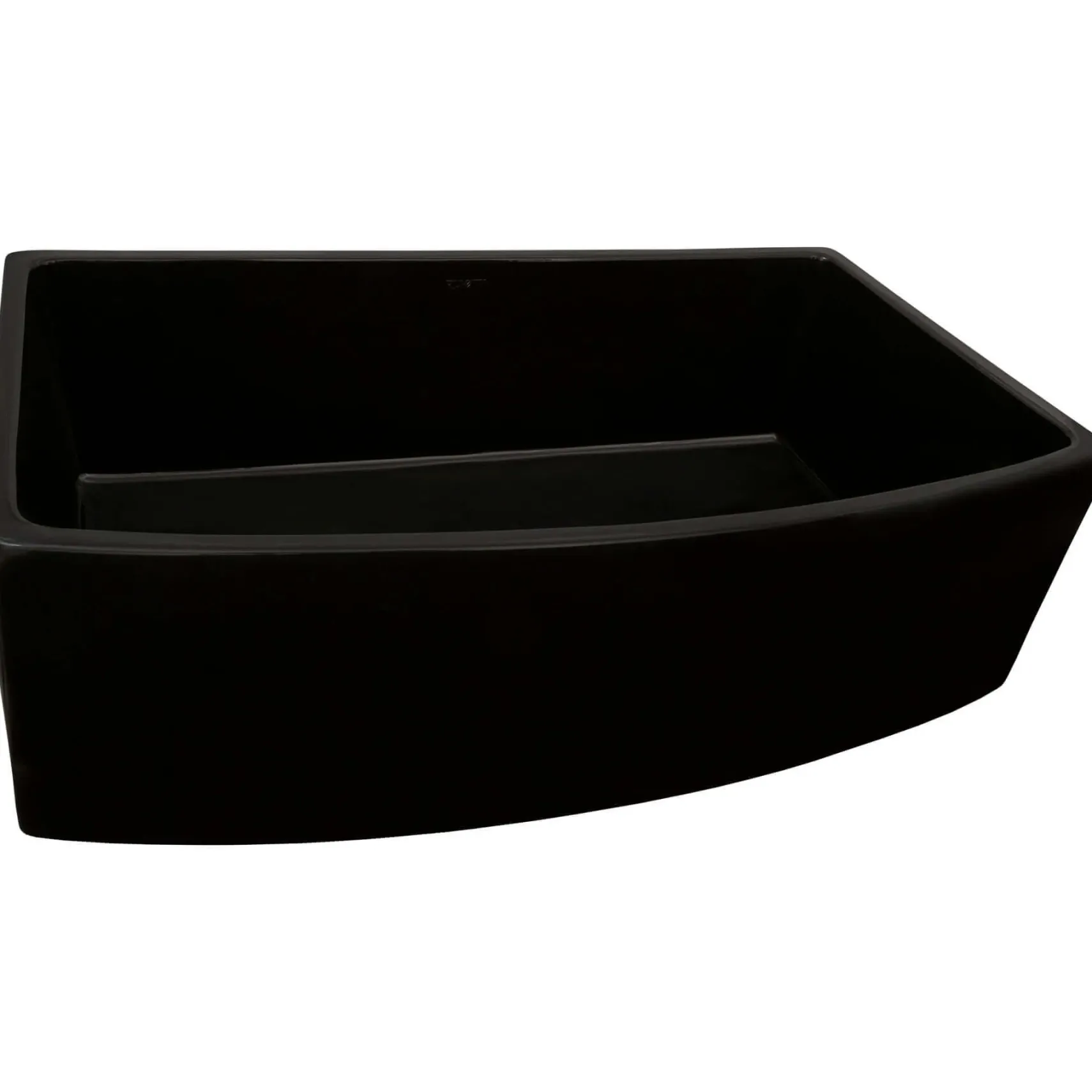 Ruvati Fiamma 33 inch Fireclay Black Farmhouse Kitchen Sink Bow Front Curved Apron Single Bowl, Glossy Black, RVL2398BK