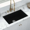 Ruvati Fiamma 30-inch Fireclay Undermount / Drop-in Topmount Kitchen Sink Single Bowl, Glossy Black, RVL3030BK