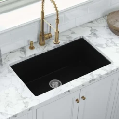 Ruvati Fiamma 30-inch Fireclay Undermount / Drop-in Topmount Kitchen Sink Single Bowl, Glossy Black, RVL3030BK