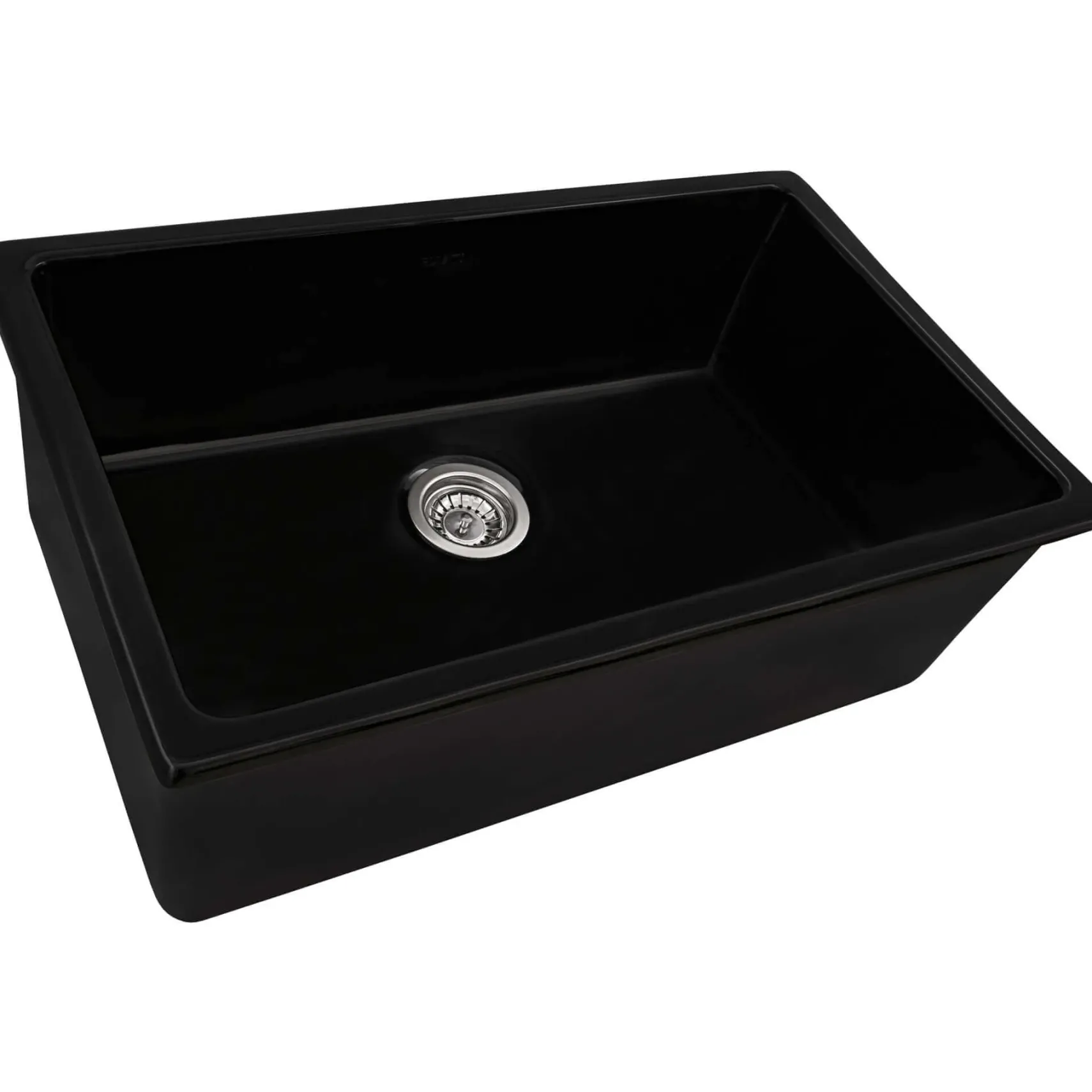 Ruvati Fiamma 30-inch Fireclay Undermount / Drop-in Topmount Kitchen Sink Single Bowl, Glossy Black, RVL3030BK