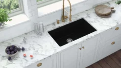 Ruvati Fiamma 30-inch Fireclay Undermount / Drop-in Topmount Kitchen Sink Single Bowl, Glossy Black, RVL3030BK