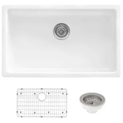 Ruvati Fiamma 27-inch Fireclay Undermount / Drop-in Topmount Kitchen Sink Single Bowl, White, RVL2707WH