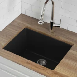 Ruvati Fiamma 24-inch Fireclay Undermount / Drop-in Topmount Kitchen Sink Single Bowl, Glossy Black, RVL2420BK