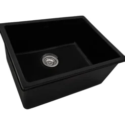 Ruvati Fiamma 24-inch Fireclay Undermount / Drop-in Topmount Kitchen Sink Single Bowl, Glossy Black, RVL2420BK