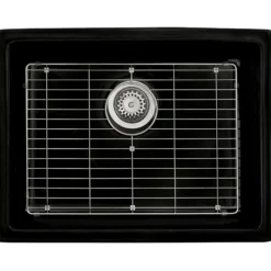 Ruvati Fiamma 24-inch Fireclay Undermount / Drop-in Topmount Kitchen Sink Single Bowl, Glossy Black, RVL2420BK