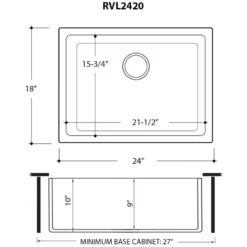 Ruvati Fiamma 24-inch Fireclay Undermount / Drop-in Topmount Kitchen Sink Single Bowl, Glossy Black, RVL2420BK