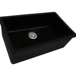 Ruvati Fiamma 27-inch Fireclay Undermount / Drop-in Topmount Kitchen Sink Single Bowl, Black, RVL2707BK
