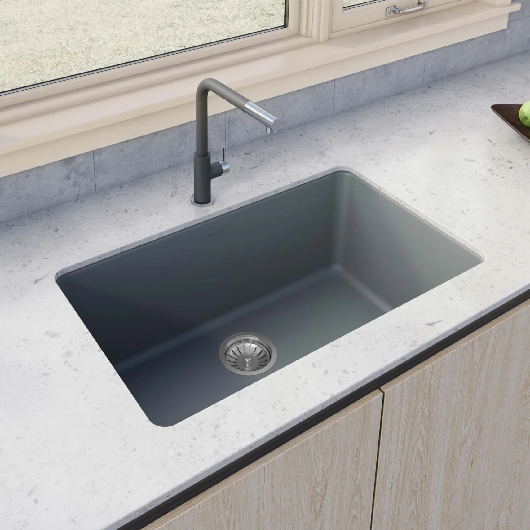 Ruvati Fiamma 30-inch Fireclay Undermount / Drop-in Topmount Kitchen Sink Single Bowl, Laguna Blue, RVL3030LU